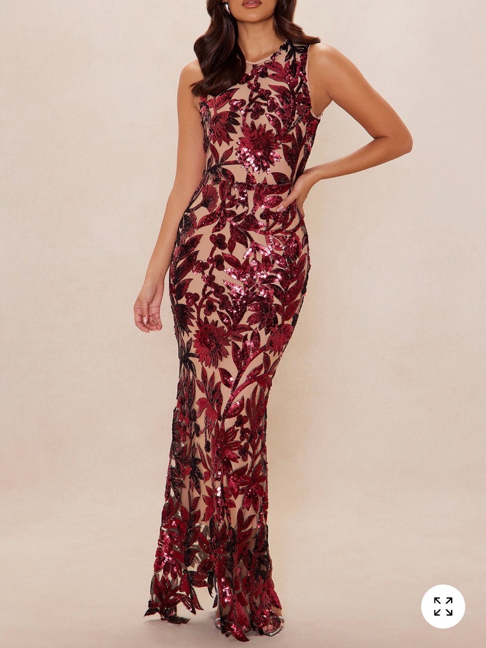 Fashion Nova Burgundy Sequin Floral Maxi Dress